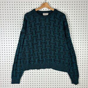 American Edition USA 90s Sweater Women's Large Chunky Knit Boxy Green Blue Multi